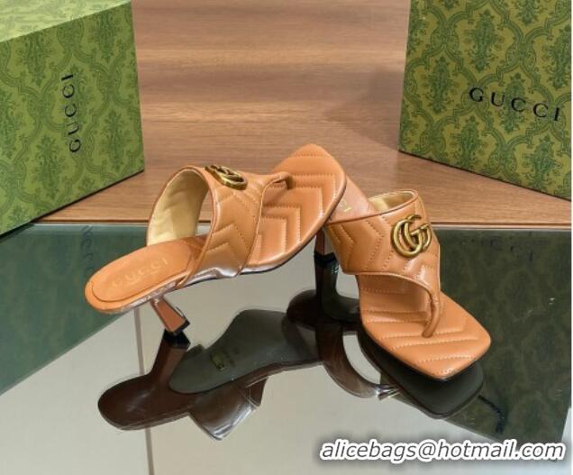 Low Price Gucci Double G Thong Slide Sandals 5.5cm in Chevron Leather Tan Brown 427052