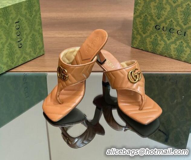 Low Price Gucci Double G Thong Slide Sandals 5.5cm in Chevron Leather Tan Brown 427052