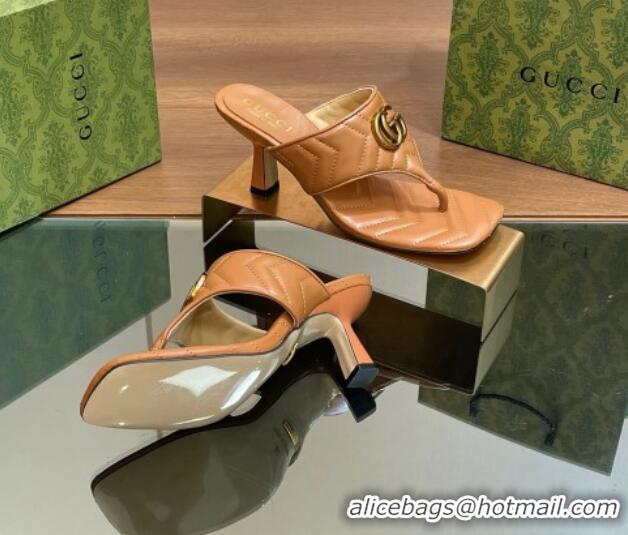 Low Price Gucci Double G Thong Slide Sandals 5.5cm in Chevron Leather Tan Brown 427052