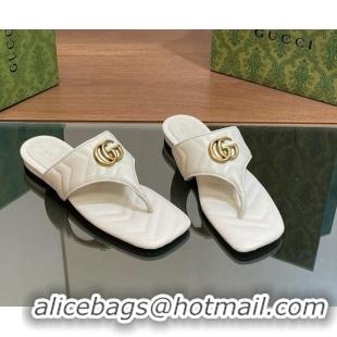 Top Grade Gucci Double G Flat Thong Slide Sandals in Chevron Leather White 427054