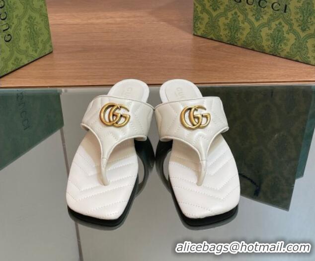 Top Grade Gucci Double G Flat Thong Slide Sandals in Chevron Leather White 427054