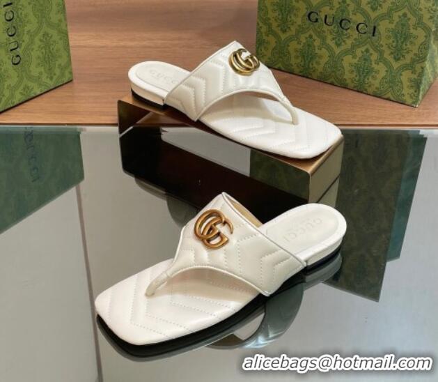 Top Grade Gucci Double G Flat Thong Slide Sandals in Chevron Leather White 427054