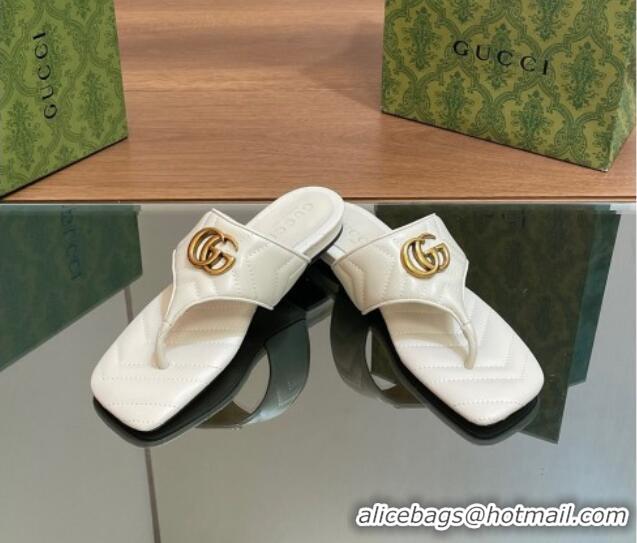 Top Grade Gucci Double G Flat Thong Slide Sandals in Chevron Leather White 427054