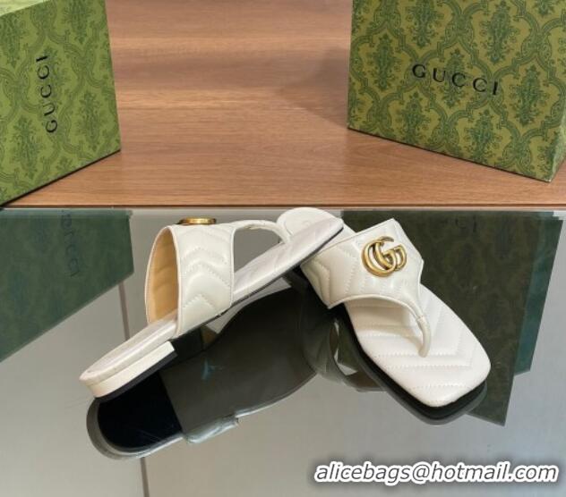 Top Grade Gucci Double G Flat Thong Slide Sandals in Chevron Leather White 427054