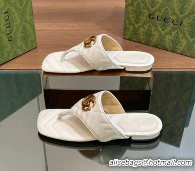 Top Grade Gucci Double G Flat Thong Slide Sandals in Chevron Leather White 427054