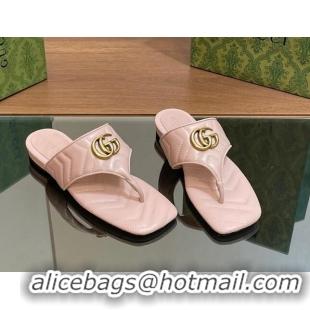 Low Price Gucci Double G Flat Thong Slide Sandals in Chevron Leather Light Pink 427055