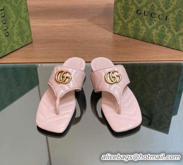 Low Price Gucci Double G Flat Thong Slide Sandals in Chevron Leather Light Pink 427055