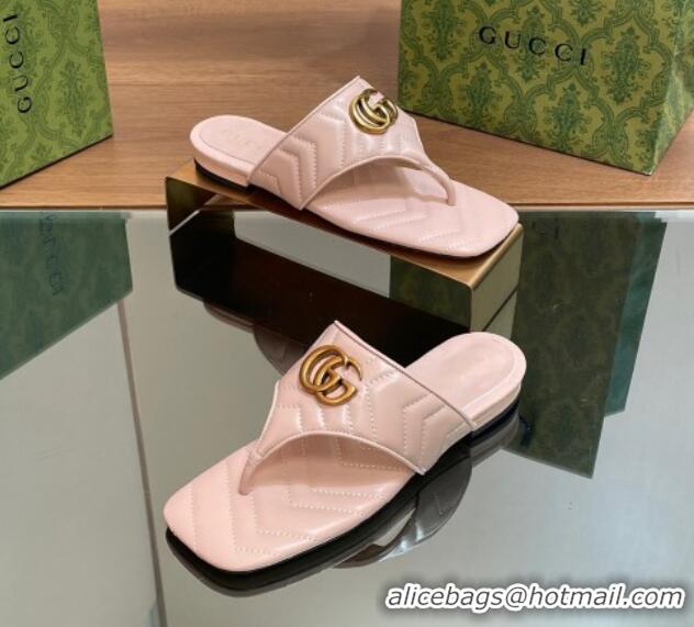 Low Price Gucci Double G Flat Thong Slide Sandals in Chevron Leather Light Pink 427055