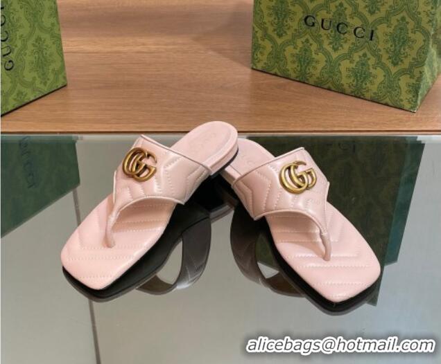 Low Price Gucci Double G Flat Thong Slide Sandals in Chevron Leather Light Pink 427055