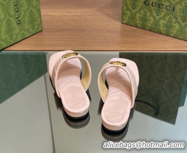 Low Price Gucci Double G Flat Thong Slide Sandals in Chevron Leather Light Pink 427055