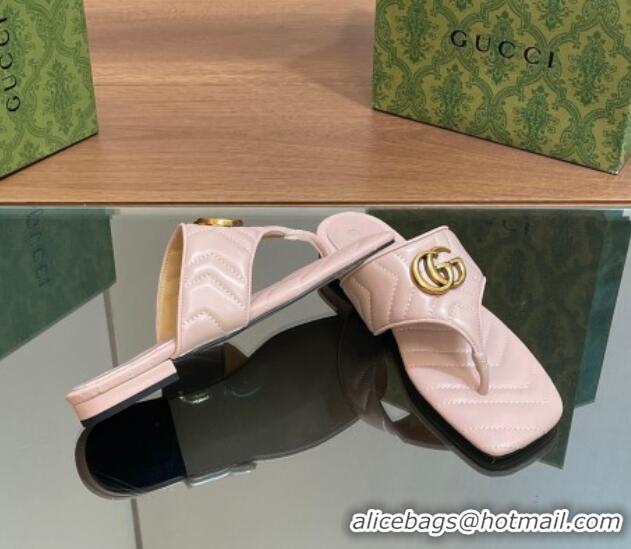 Low Price Gucci Double G Flat Thong Slide Sandals in Chevron Leather Light Pink 427055