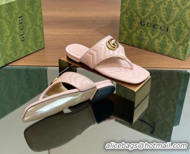 Low Price Gucci Double G Flat Thong Slide Sandals in Chevron Leather Light Pink 427055