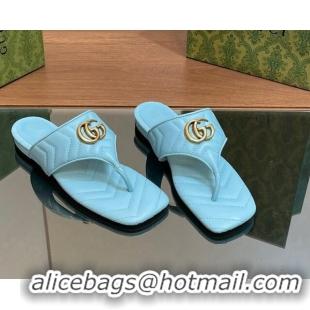 Best Product Gucci Double G Flat Thong Slide Sandals in Chevron Leather Light Blue 0427056