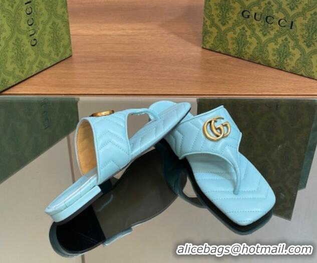 Best Product Gucci Double G Flat Thong Slide Sandals in Chevron Leather Light Blue 0427056