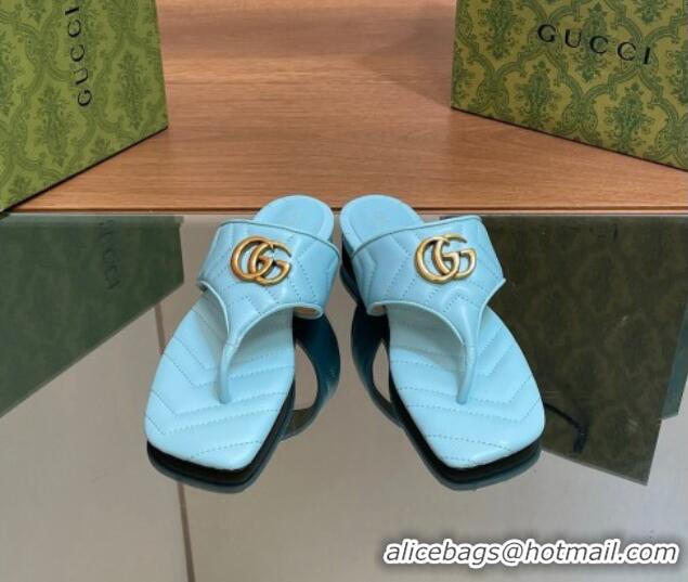 Best Product Gucci Double G Flat Thong Slide Sandals in Chevron Leather Light Blue 0427056