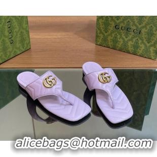 Pretty Style Gucci Double G Flat Thong Slide Sandals in Chevron Leather Purple 427057