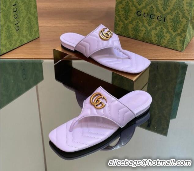 Pretty Style Gucci Double G Flat Thong Slide Sandals in Chevron Leather Purple 427057