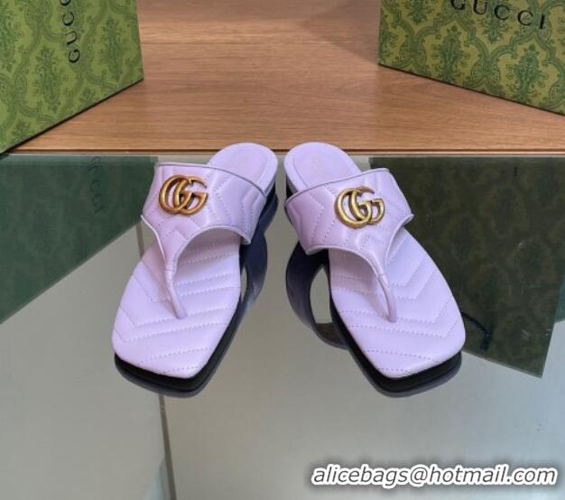 Pretty Style Gucci Double G Flat Thong Slide Sandals in Chevron Leather Purple 427057