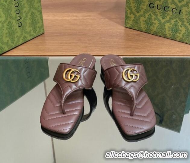 Popular Style Gucci Double G Flat Thong Slide Sandals in Chevron Leather Dark Brown 427058