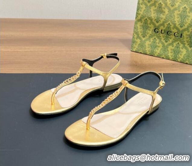 Good Looking Gucci Signoria Leather Flat Thong Sandals Gold 427061