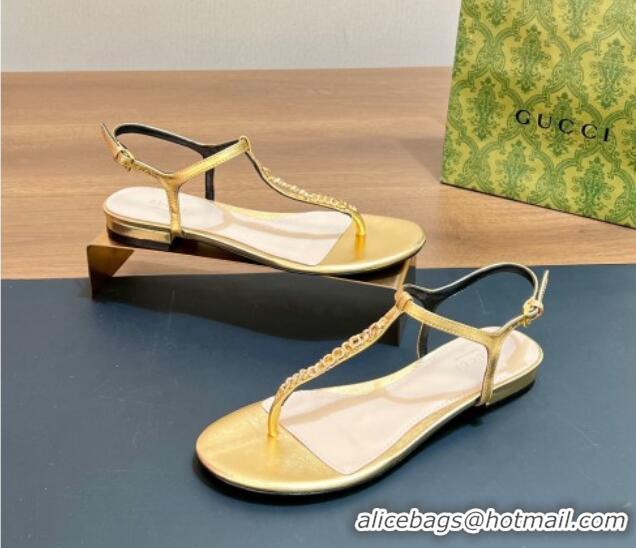 Good Looking Gucci Signoria Leather Flat Thong Sandals Gold 427061