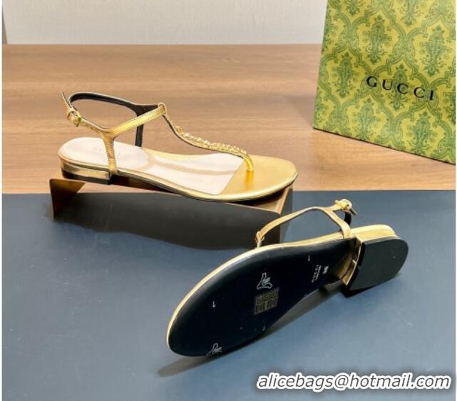 Good Looking Gucci Signoria Leather Flat Thong Sandals Gold 427061