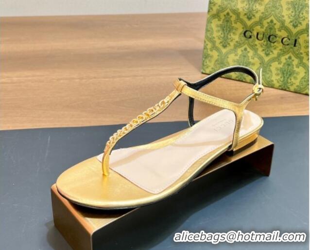 Good Looking Gucci Signoria Leather Flat Thong Sandals Gold 427061