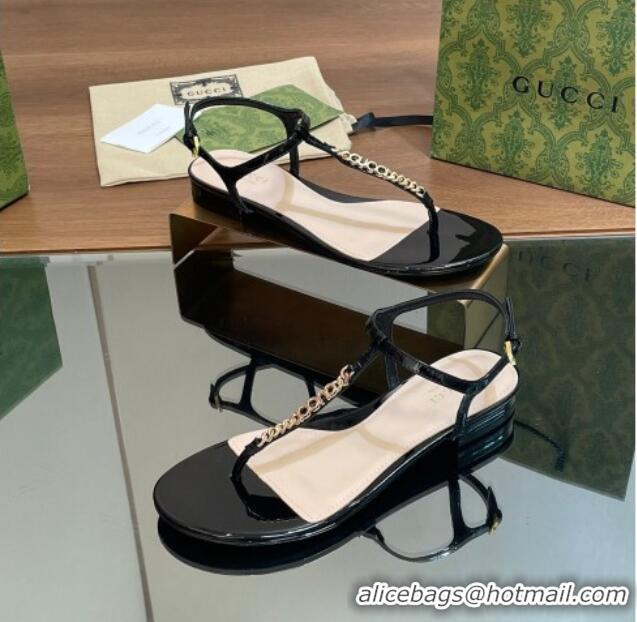 Top Design Gucci Signoria Leather Flat Thong Sandals Black 427062