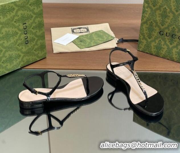 Top Design Gucci Signoria Leather Flat Thong Sandals Black 427062