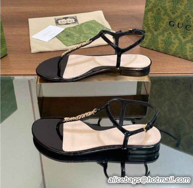 Top Design Gucci Signoria Leather Flat Thong Sandals Black 427062