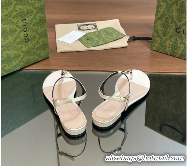 Low Cost Gucci Signoria Leather Flat Thong Sandals White 427063