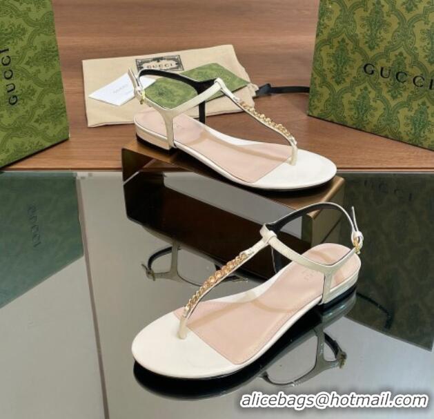 Low Cost Gucci Signoria Leather Flat Thong Sandals White 427063