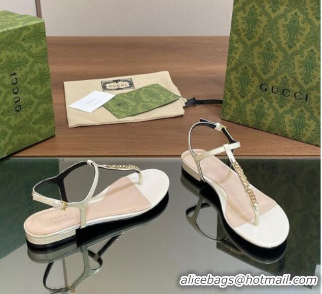 Low Cost Gucci Signoria Leather Flat Thong Sandals White 427063