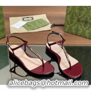 Unique Style Gucci Signoria Leather Flat Thong Sandals Burgundy 427064