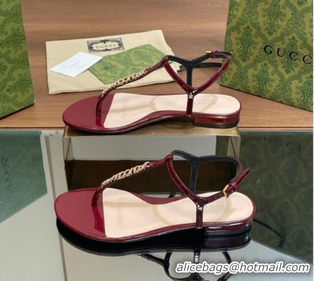 Unique Style Gucci Signoria Leather Flat Thong Sandals Burgundy 427064