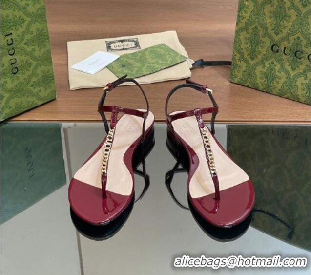 Unique Style Gucci Signoria Leather Flat Thong Sandals Burgundy 427064