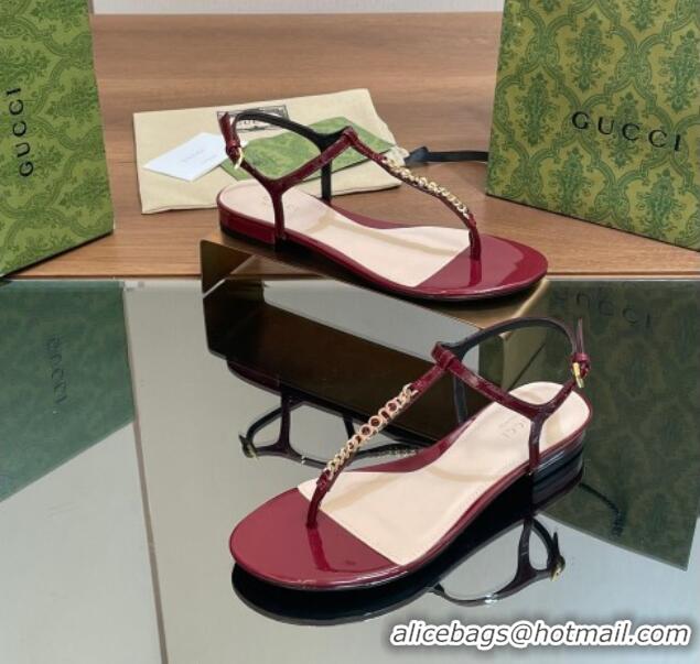 Unique Style Gucci Signoria Leather Flat Thong Sandals Burgundy 427064