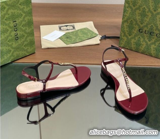 Unique Style Gucci Signoria Leather Flat Thong Sandals Burgundy 427064