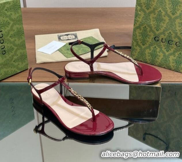 Unique Style Gucci Signoria Leather Flat Thong Sandals Burgundy 427064