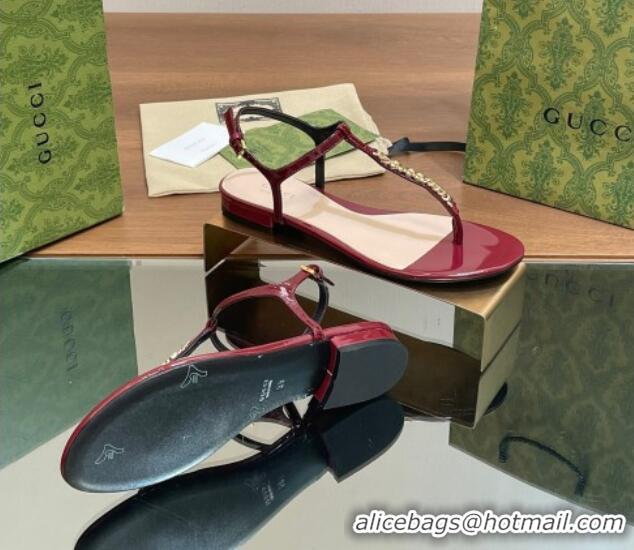 Unique Style Gucci Signoria Leather Flat Thong Sandals Burgundy 427064