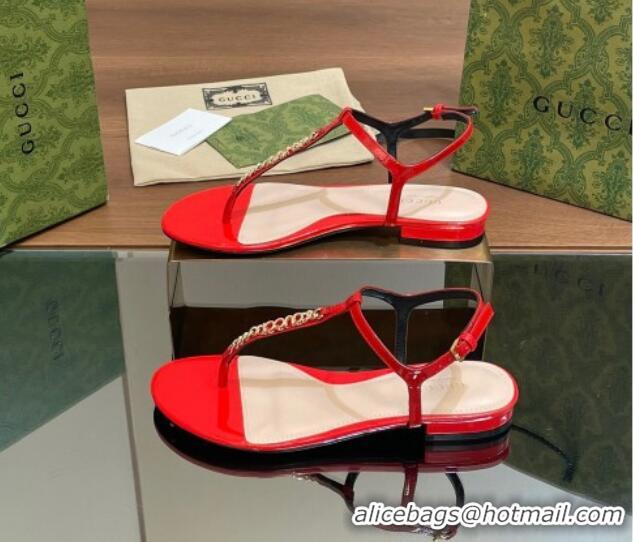 Luxury Cheap Gucci Signoria Leather Flat Thong Sandals Red 427065