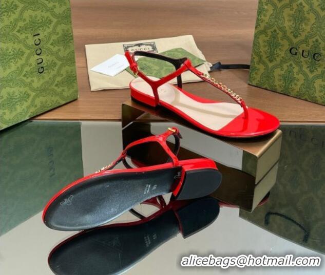 Luxury Cheap Gucci Signoria Leather Flat Thong Sandals Red 427065