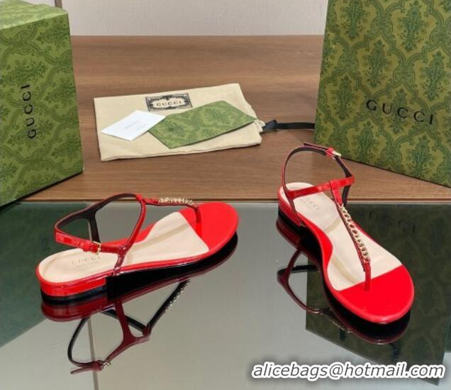 Luxury Cheap Gucci Signoria Leather Flat Thong Sandals Red 427065