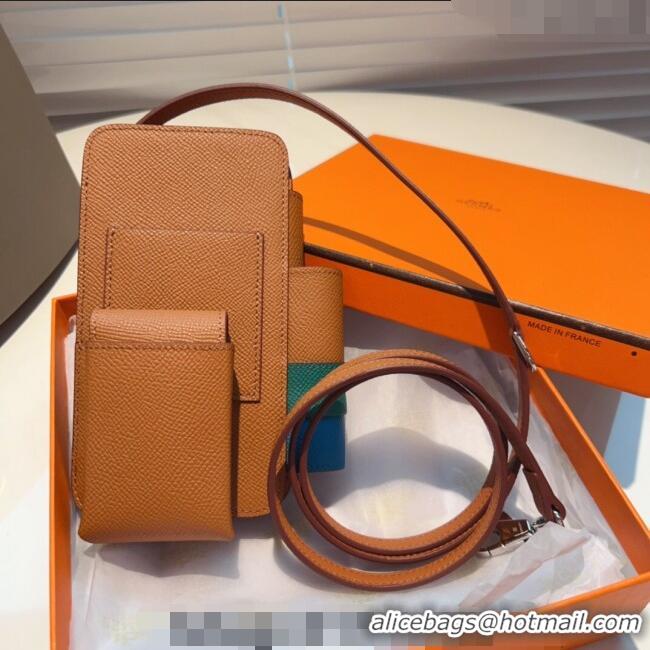 New Design Hermes Way Phone Pouch Mini bag in Calfskin H0070 Clay Brown 2024