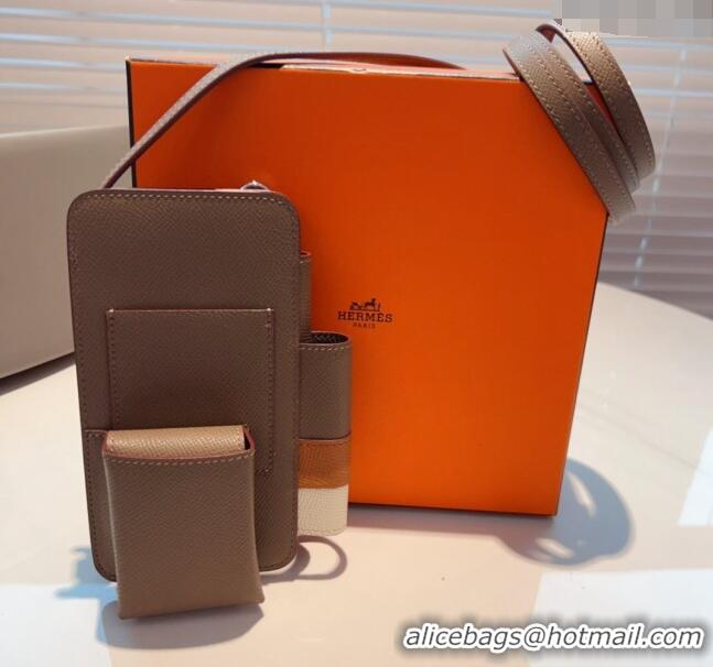 Promotional Hermes Way Phone Pouch Mini bag in Calfskin H0070 Grey 2024