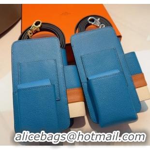 Well Crafted Hermes Way Phone Pouch Mini bag in Calfskin H0070 Blue 2024