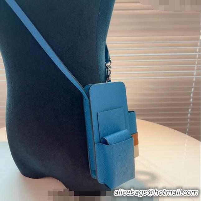 Well Crafted Hermes Way Phone Pouch Mini bag in Calfskin H0070 Blue 2024