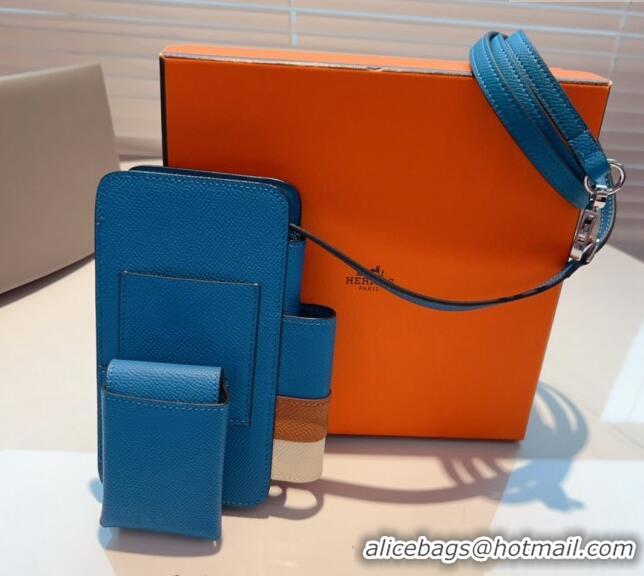 Well Crafted Hermes Way Phone Pouch Mini bag in Calfskin H0070 Blue 2024