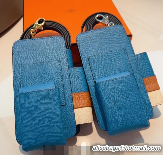 Well Crafted Hermes Way Phone Pouch Mini bag in Calfskin H0070 Blue 2024