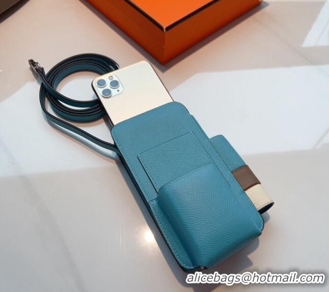 Affordable Price Hermes Way Phone Pouch Mini bag in Calfskin H0070 Light Blue 2024